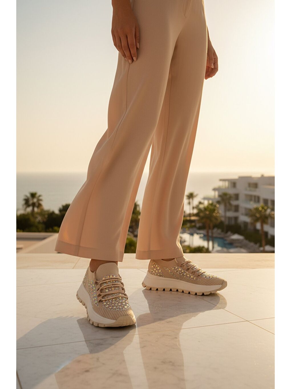 Bej Fileli Hafif Taş İşlemeli Kadın Casual Ayakkabı 451161 Z-2