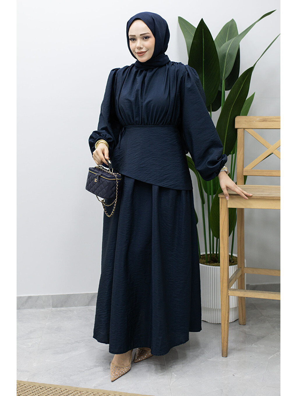 Sahra Seyyar Kemerli Elbise TSD260237 Lacivert