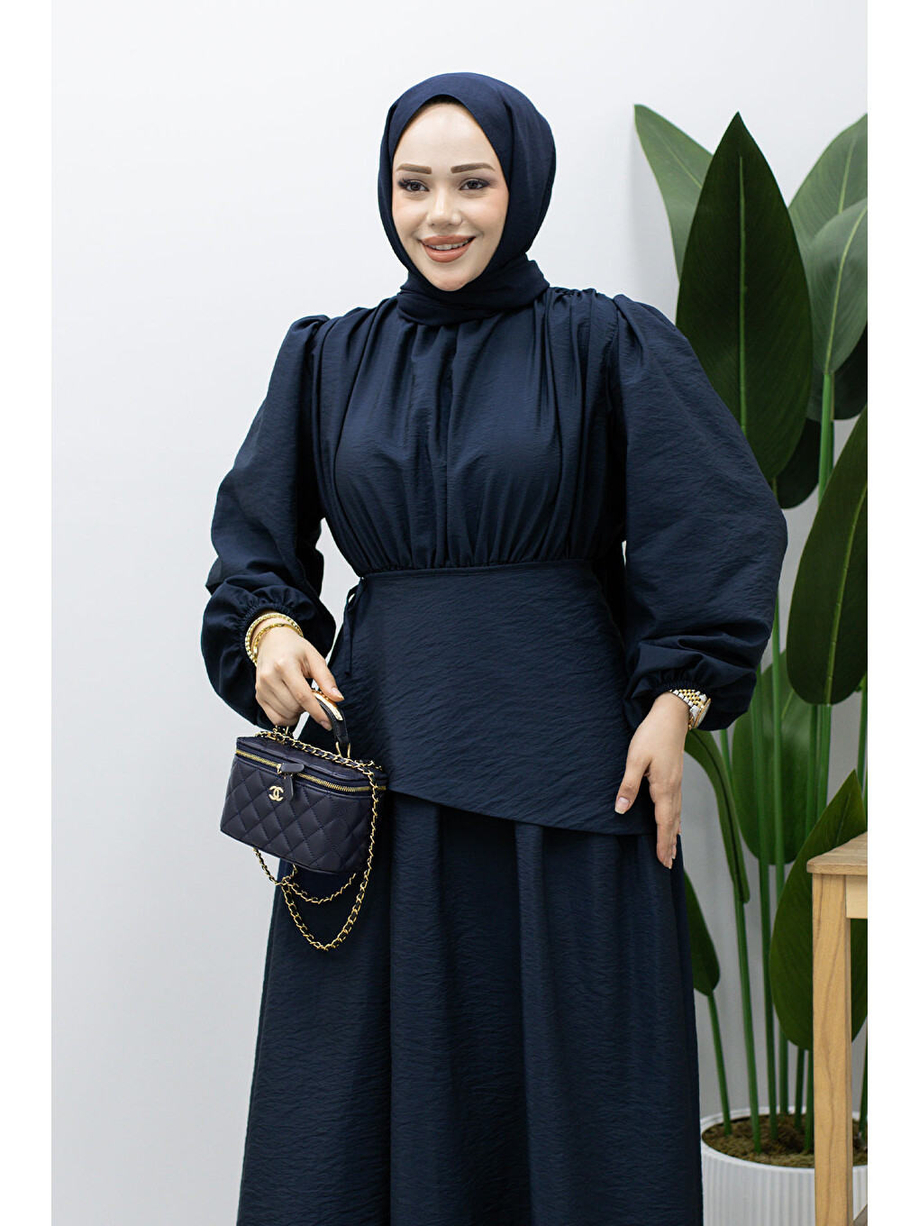 Sahra Seyyar Kemerli Elbise TSD260237 Lacivert-1
