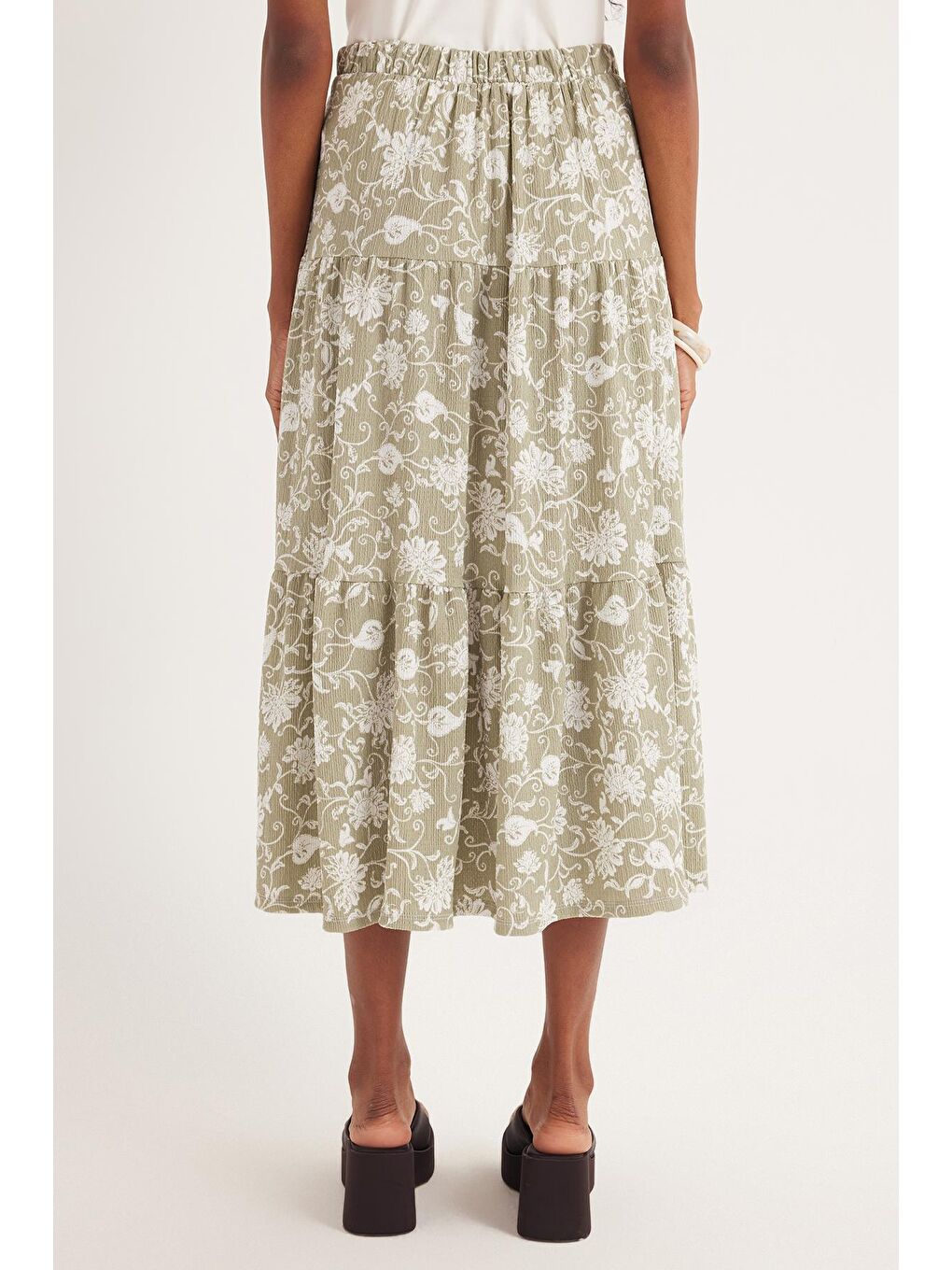 Karışık Kadın Standart Fit Beli Lastikli Baskılı Midi Boy Etek-6