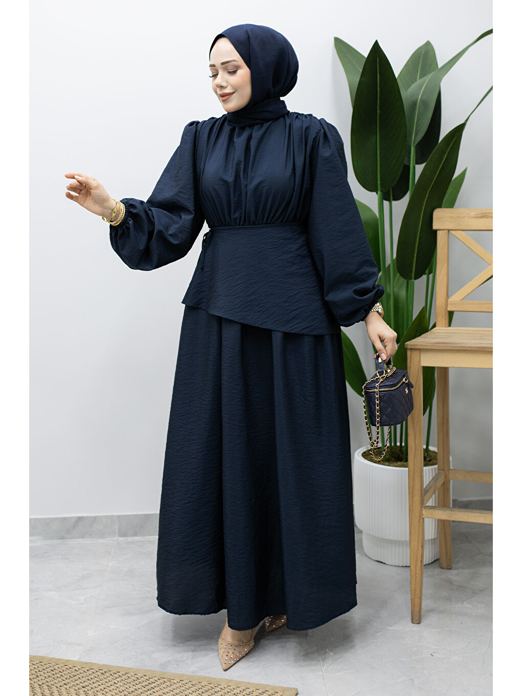 Sahra Seyyar Kemerli Elbise TSD260237 Lacivert-2