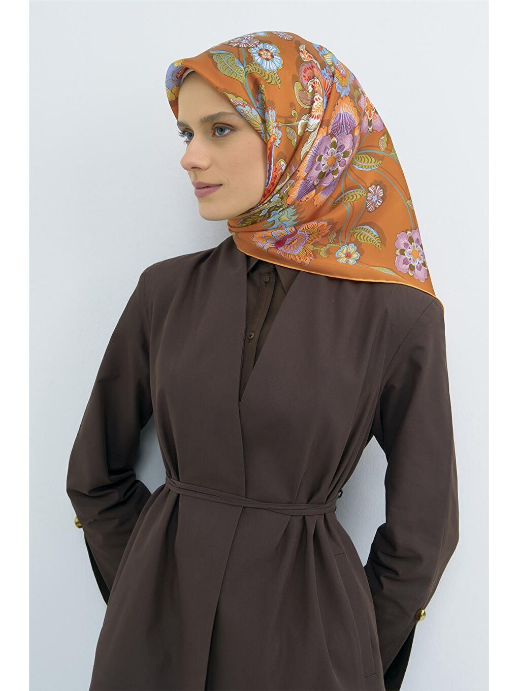 Turuncu Saf İpek Twill Eşarp 9523D 33-1