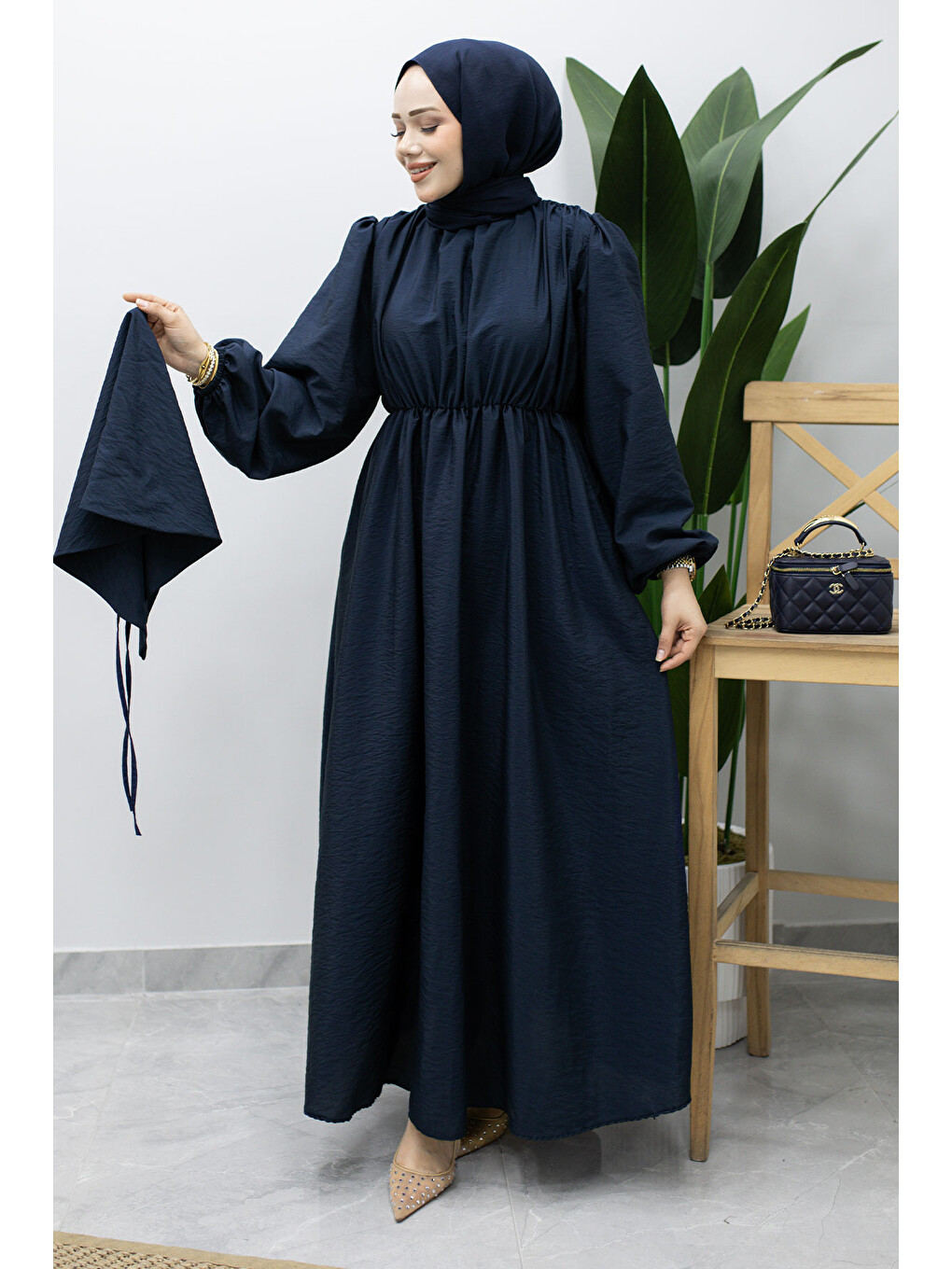 Sahra Seyyar Kemerli Elbise TSD260237 Lacivert-4