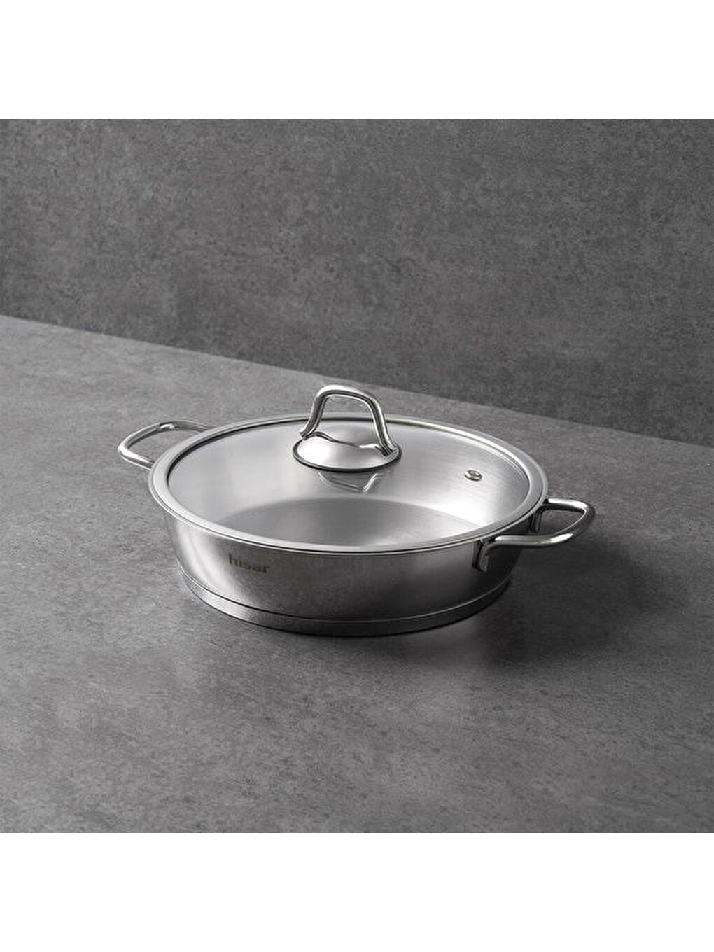 Gri Teos Çelik Basık Tencere - Inox - 24 cm
