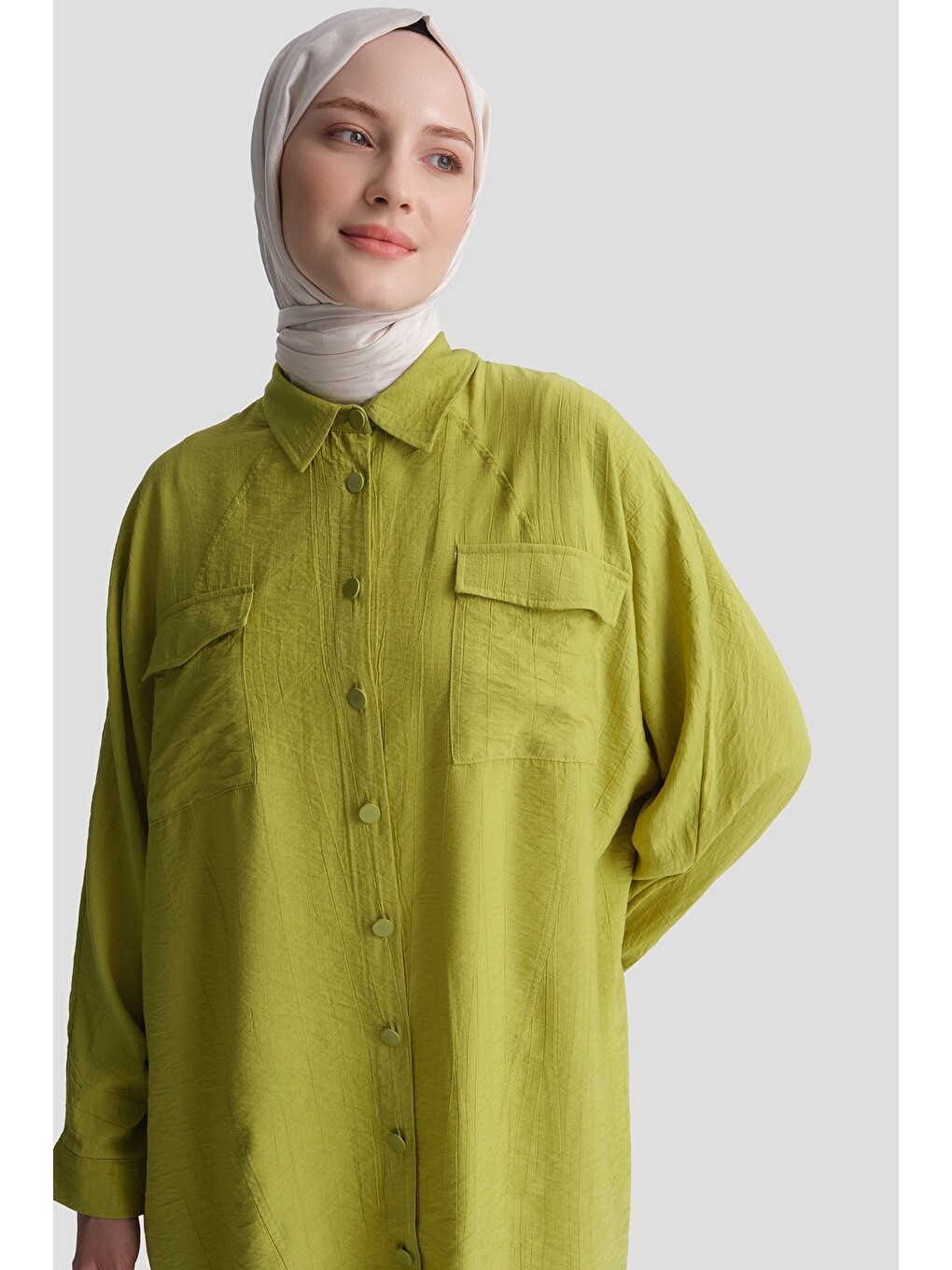 Rayon Karışımlı Tunik Yağ Yeşili-3