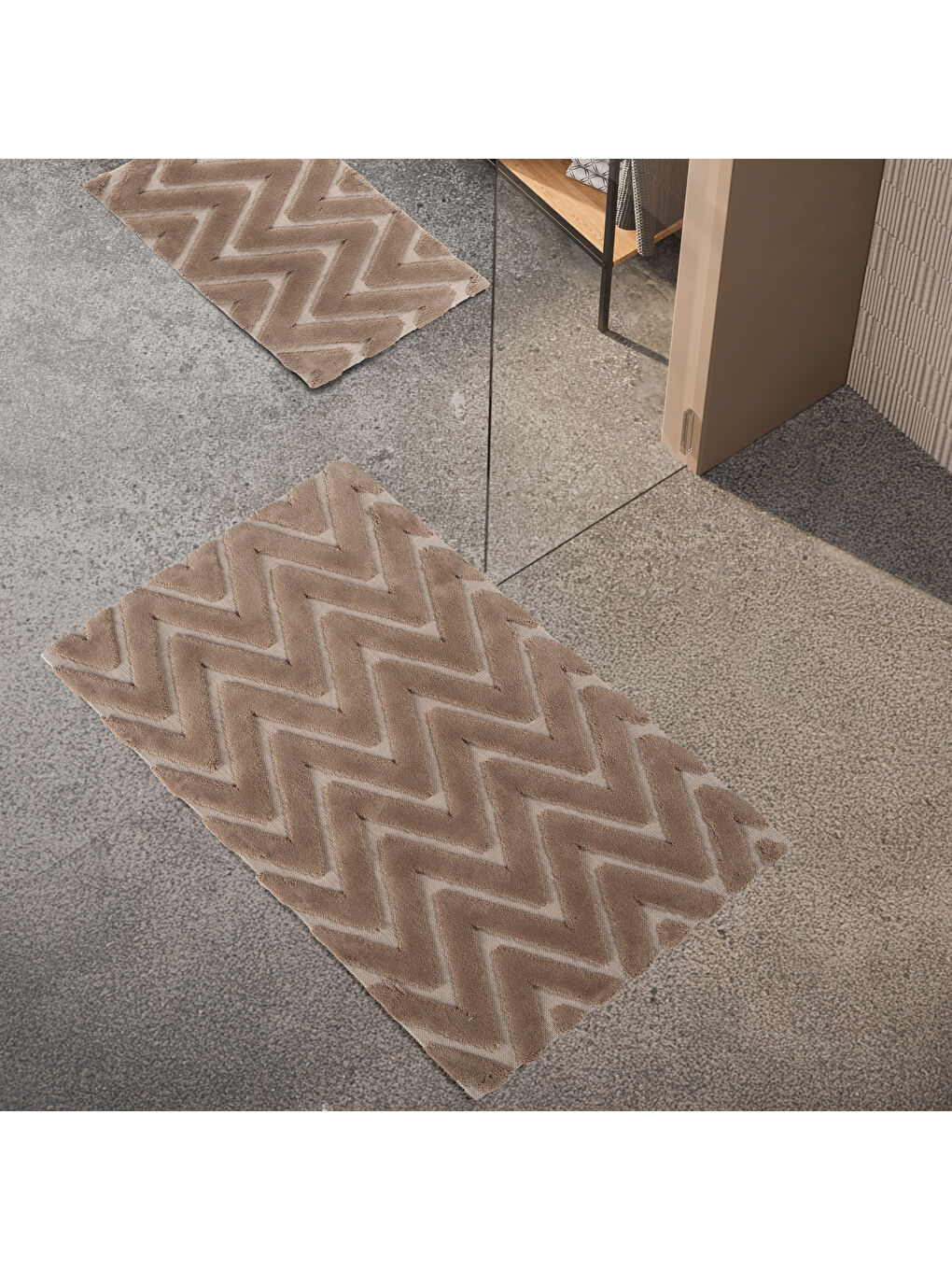 Kahverengi Home Eleo Pamuk 2 li Banyo Paspası-Cappuccino