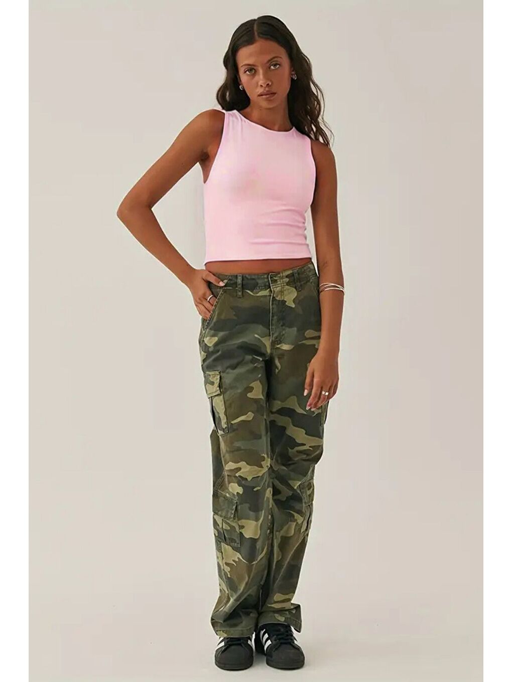 Pembe Kadın Atlet – Düz Basic Crop Kolsuz T-shirt-3