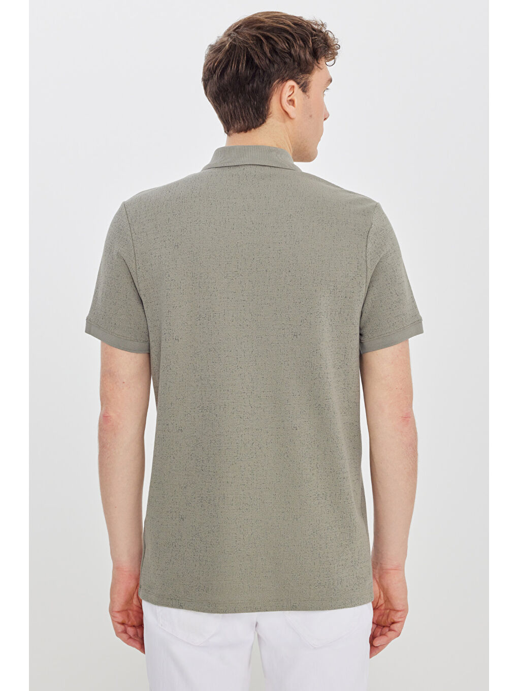 Erkek Haki Pamuklu Slim Fit Dar Kesim Polo Yaka Jakarlı Esnek Tişört-4