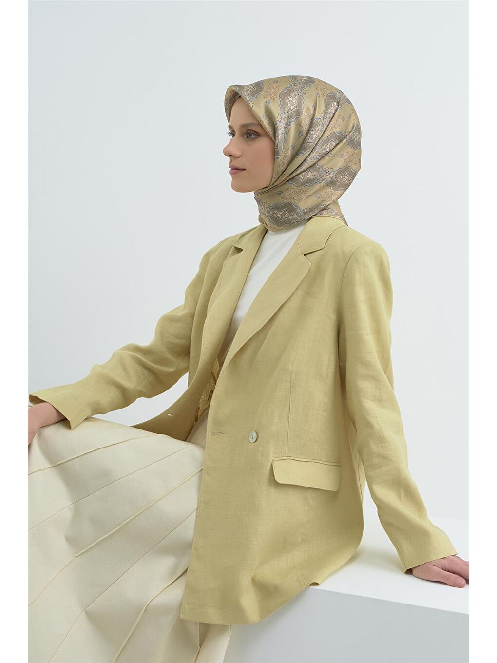 Sarı Saf İpek Twill Eşarp 9522D 83-1