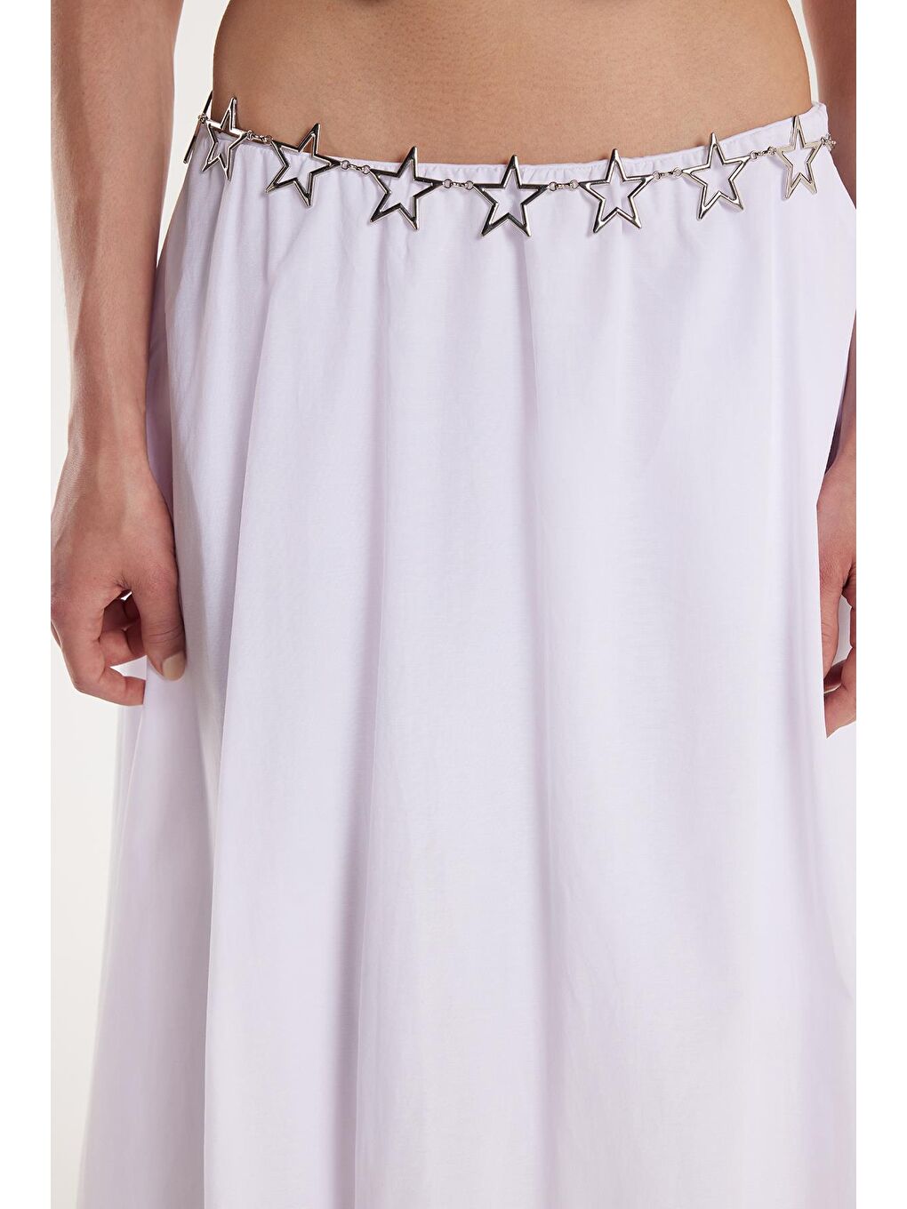 Kadın Standart Fit  Beli Lastikli Pileli Beyaz Etek-2