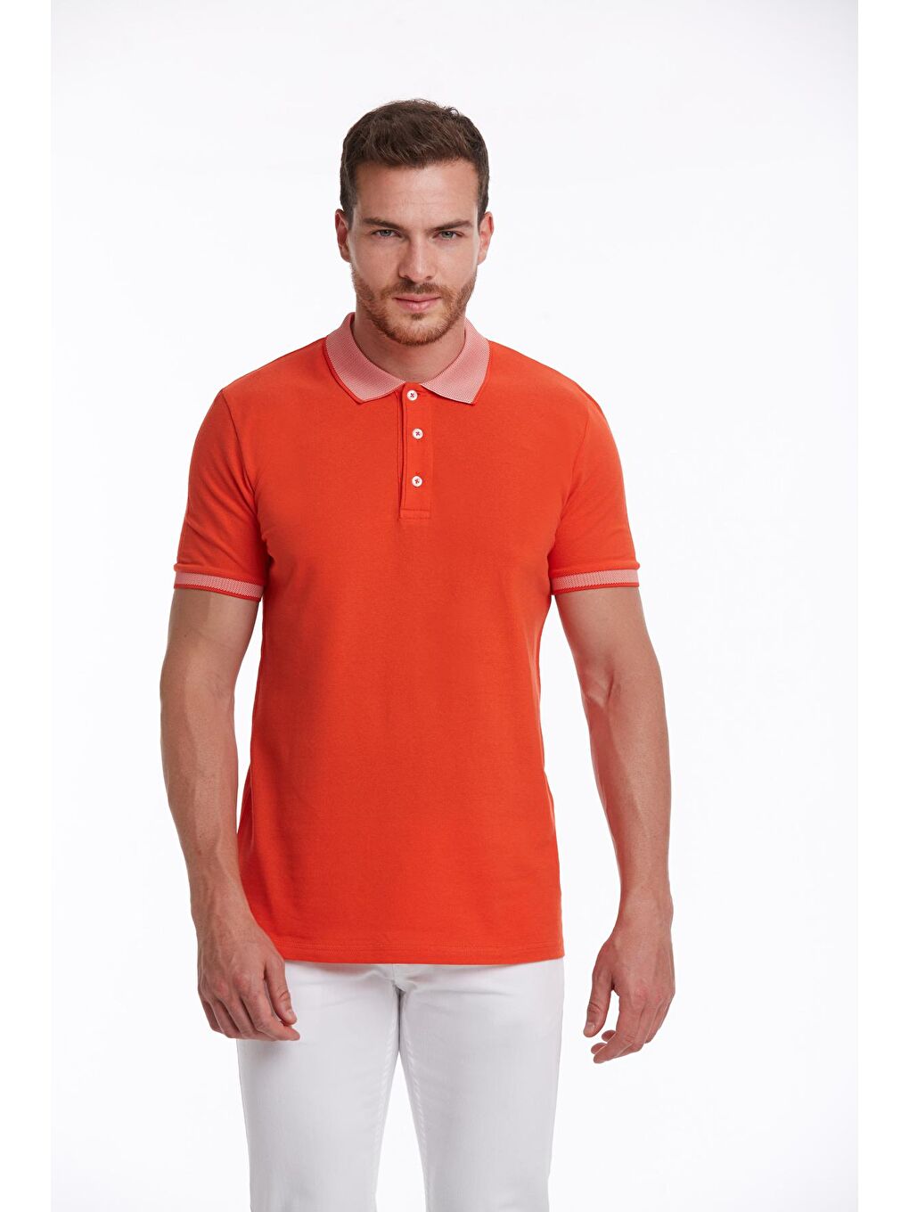 Kırmızı Nar Çiçeği Regular Fit Düz 100% Pamuklu Polo Yaka Tişört-1