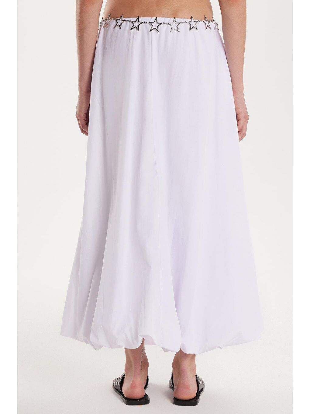 Kadın Standart Fit  Beli Lastikli Pileli Beyaz Etek-4