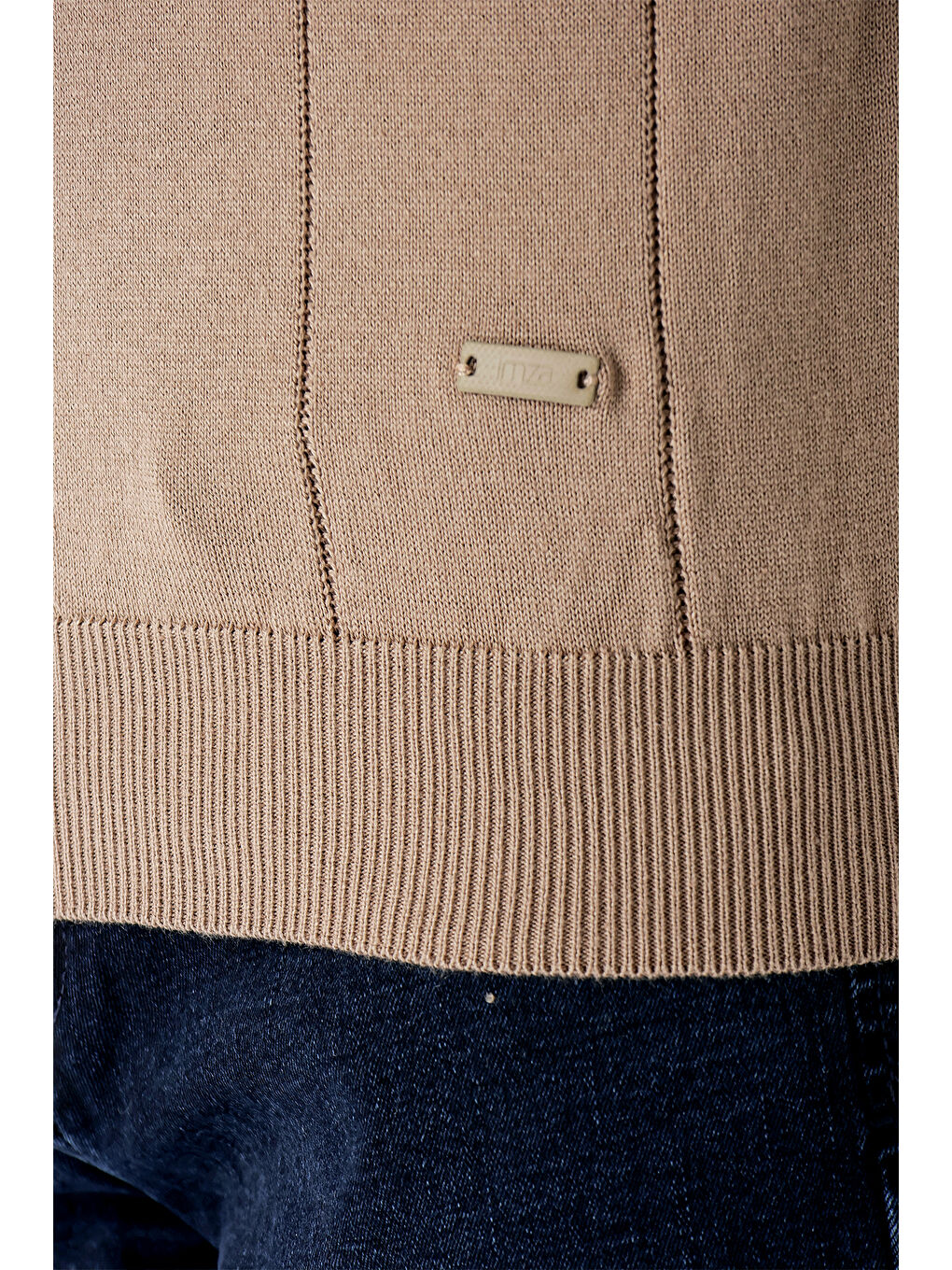 Kahverengi Koyu Camel Uzun Kollu Desenli Örme Polo Yaka Pamuklu Klasik Comfort Fit Triko 1012235165-4