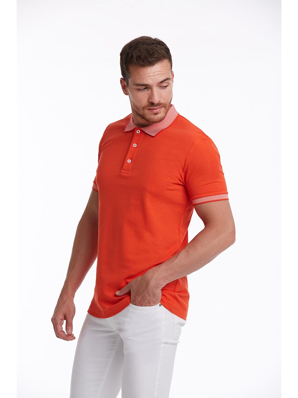 Kırmızı Nar Çiçeği Regular Fit Düz 100% Pamuklu Polo Yaka Tişört-2