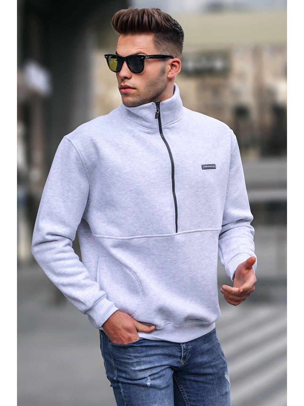 Madmext Kar Melanj Karmelanj Fermuarlı Sweatshirt 5316