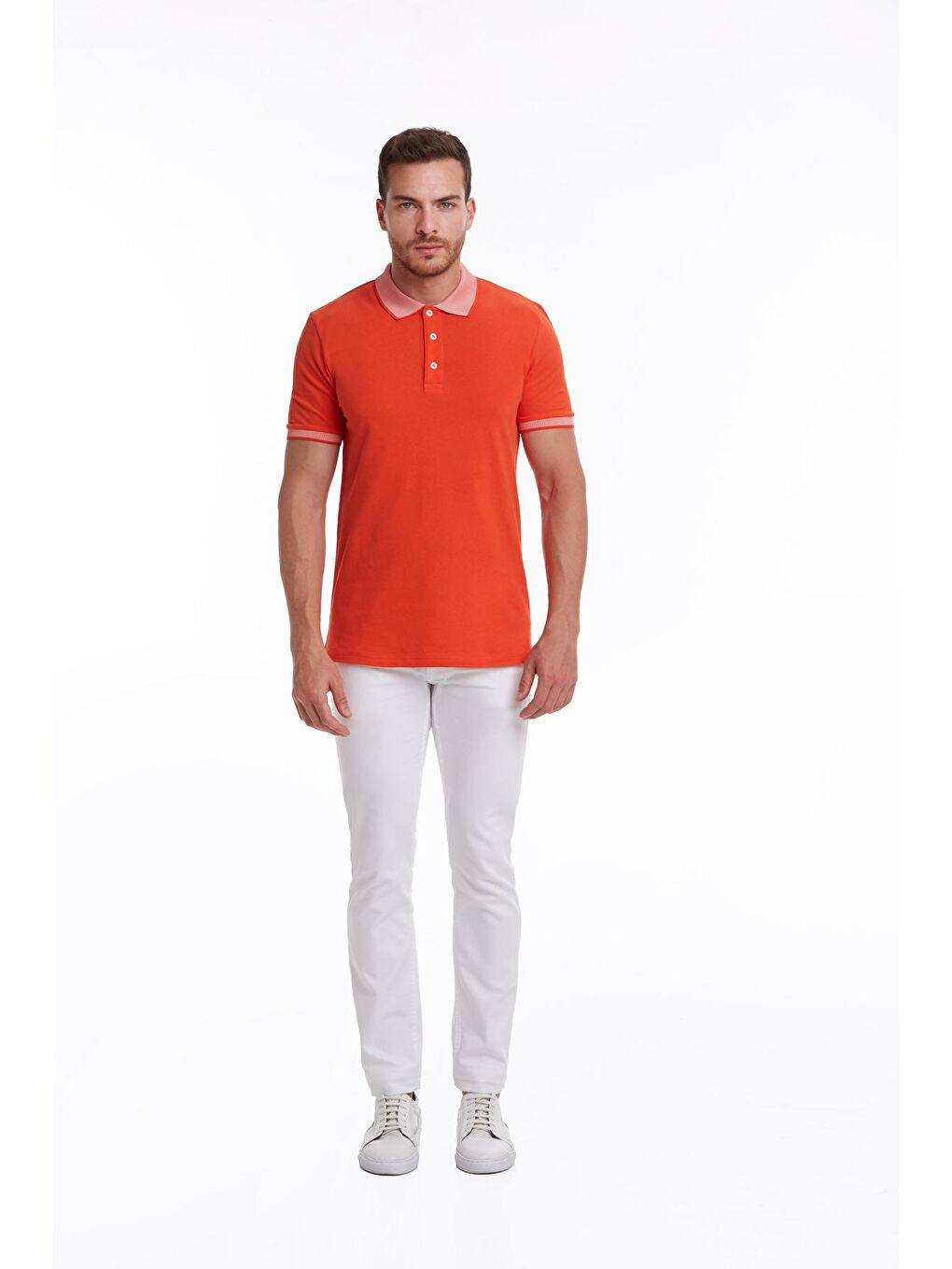 Kırmızı Nar Çiçeği Regular Fit Düz 100% Pamuklu Polo Yaka Tişört-4