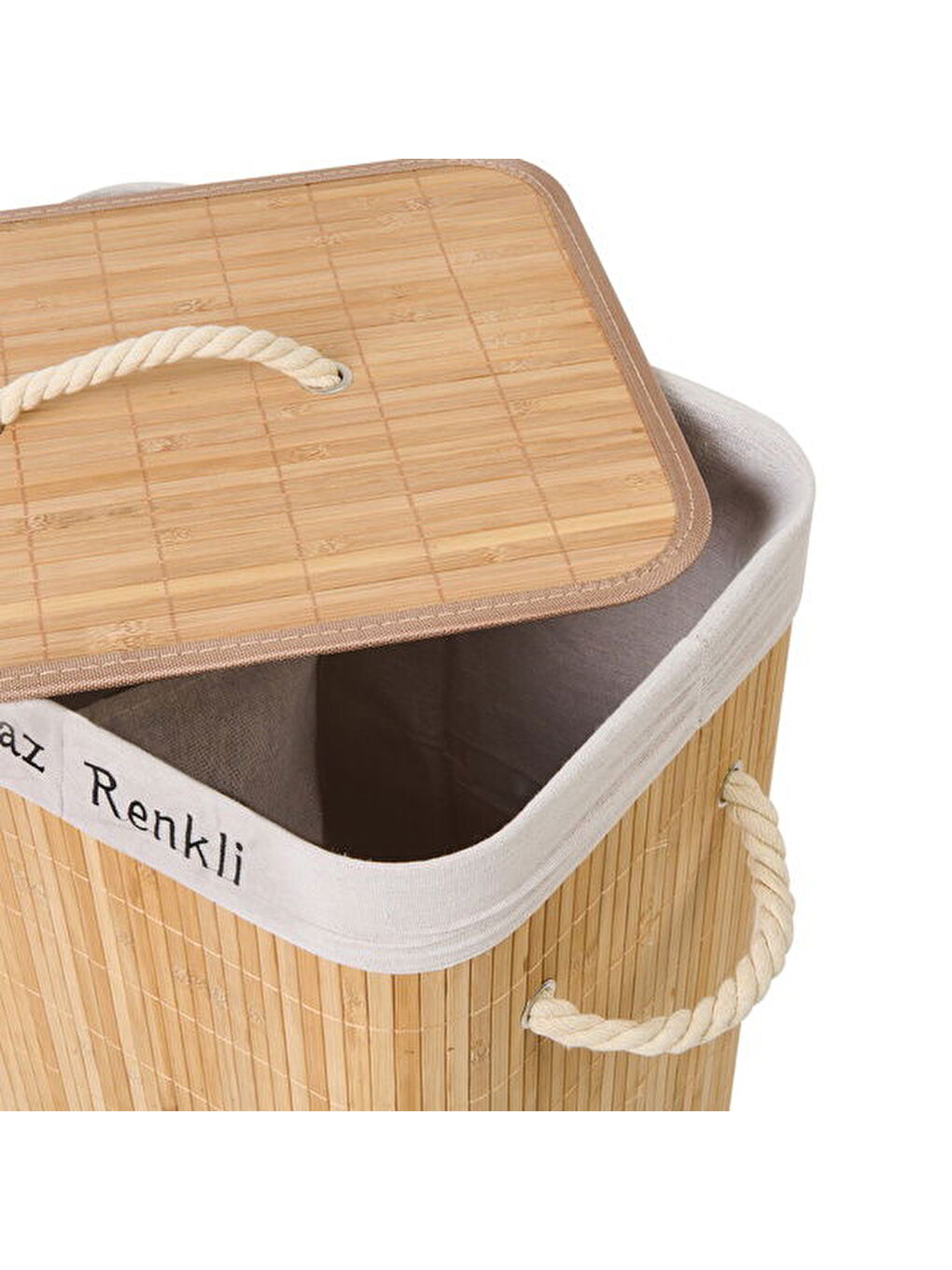 Bambu Çift Hazneli Örme Çamaşır Sepeti - Bej - 80 lt-4