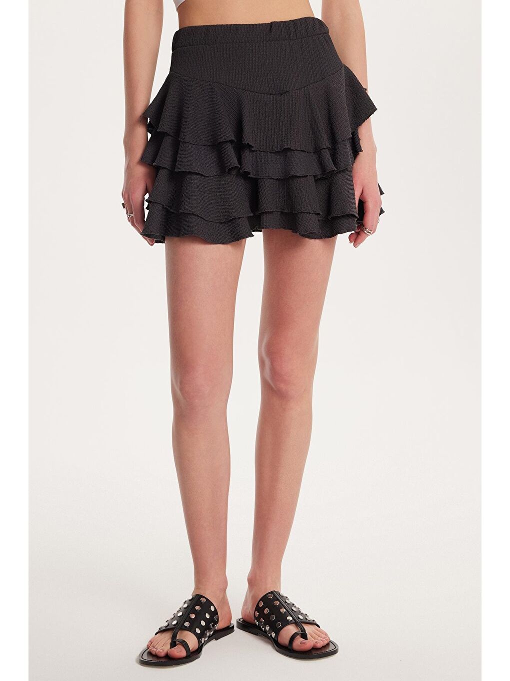 Kadın Relax Fit Rahat Kesim Beli Lastikli Piliseli Antrasit Etek