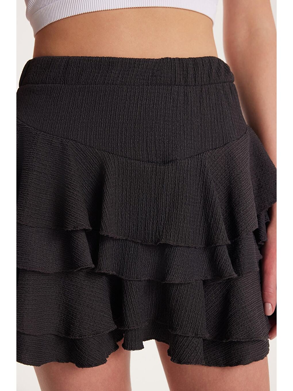 Kadın Relax Fit Rahat Kesim Beli Lastikli Piliseli Antrasit Etek-2