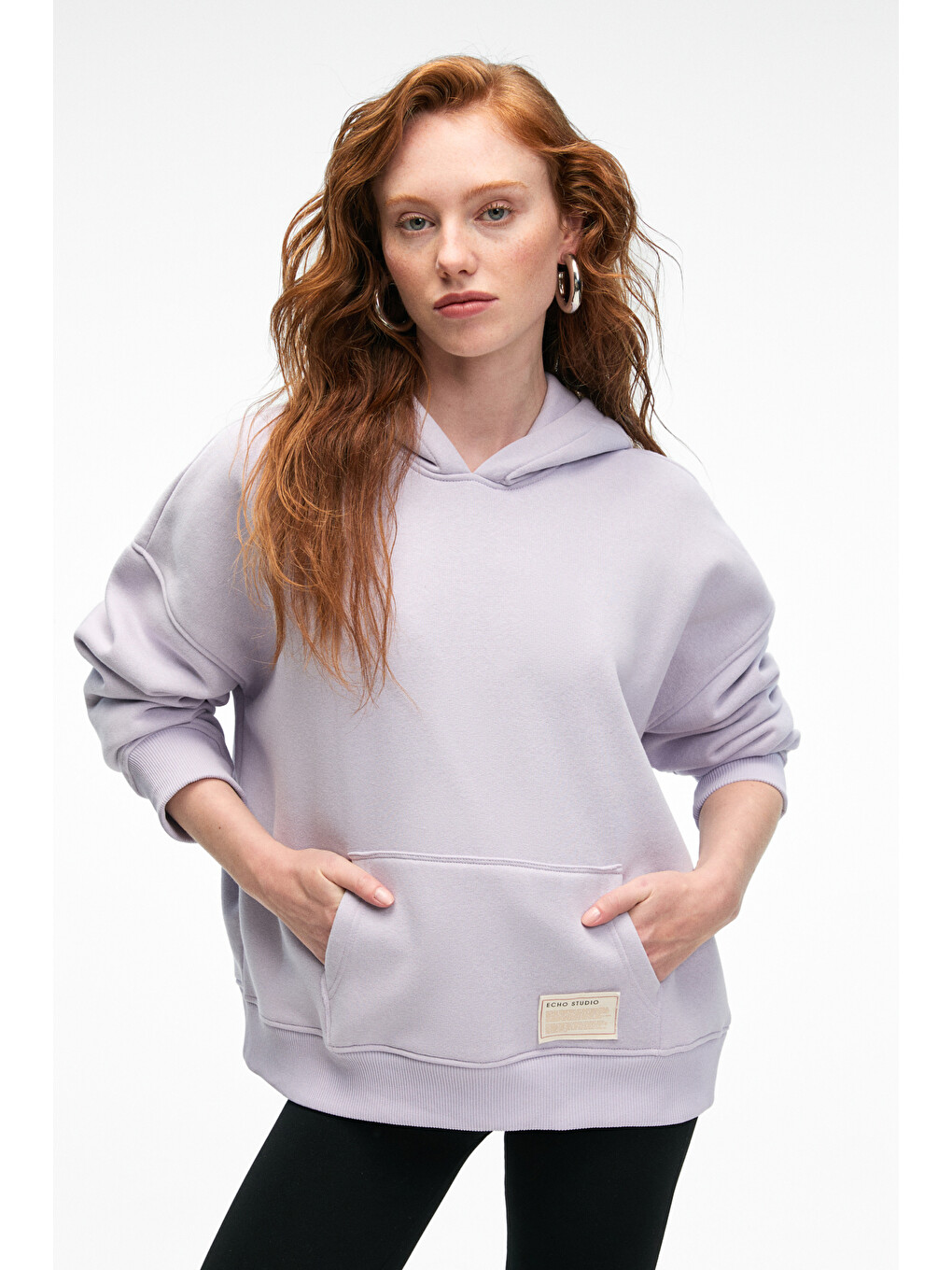 Clarıe Kadın Organik Pamuklu Oversize Kanguru Cepli Kapüşonlu Lila Sweatshirt