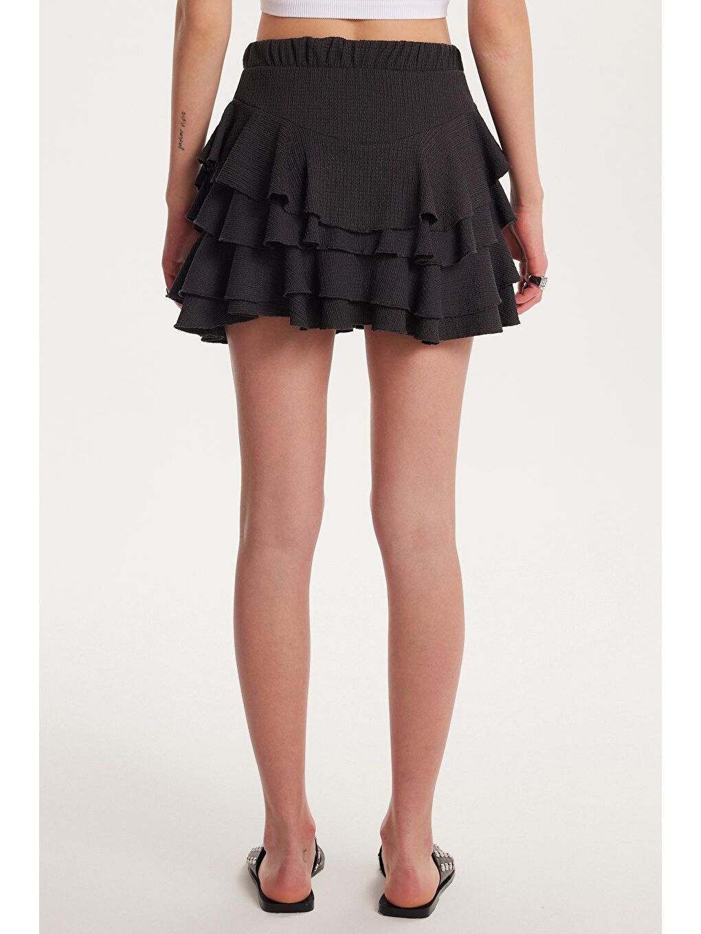 Kadın Relax Fit Rahat Kesim Beli Lastikli Piliseli Antrasit Etek-4