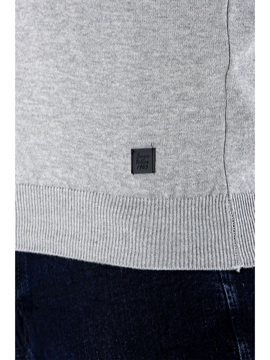 Gri Uzun Kollu Desenli Örme V Yaka Pamuklu Klasik Comfort Fit Triko 1012235168-5