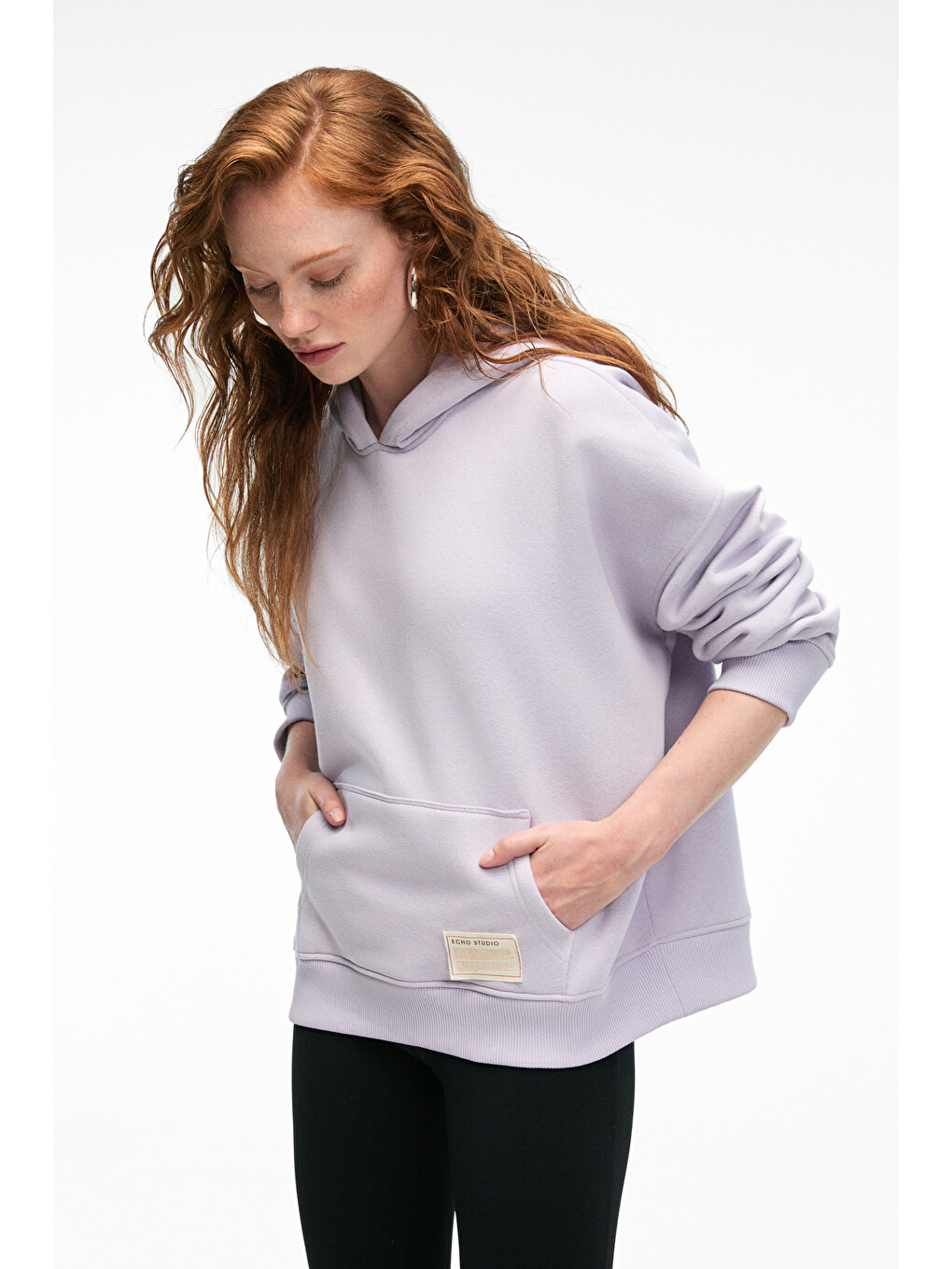 Clarıe Kadın Organik Pamuklu Oversize Kanguru Cepli Kapüşonlu Lila Sweatshirt-1