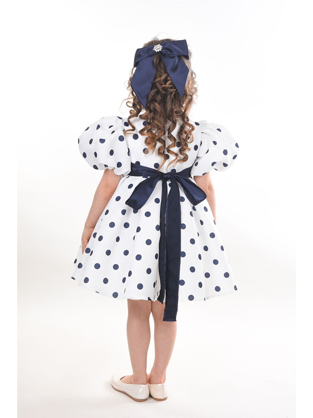 Ekru Özel Tasarım Kız Çocuk Elbisesi, Doğum Günü Elbisesi, Mezuniyet Elbisesi, Puantiyeli, Fiyonk Detaylı-5