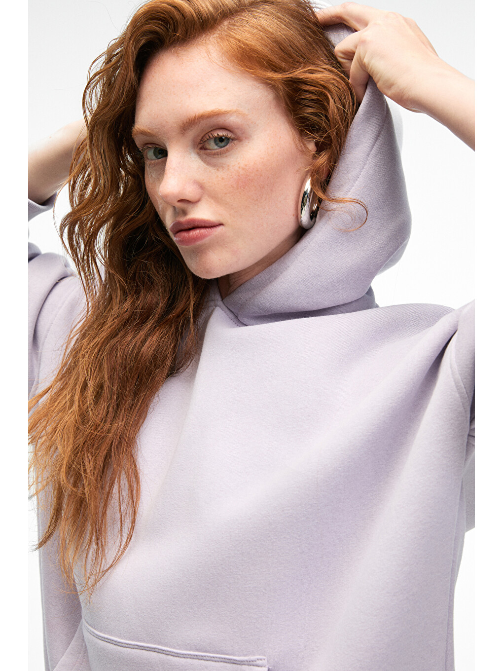 Clarıe Kadın Organik Pamuklu Oversize Kanguru Cepli Kapüşonlu Lila Sweatshirt-2