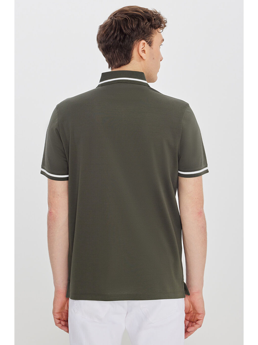 Erkek Haki %100 Pamuk Standart Fit Normal Kesim Polo Yaka Tişört-4