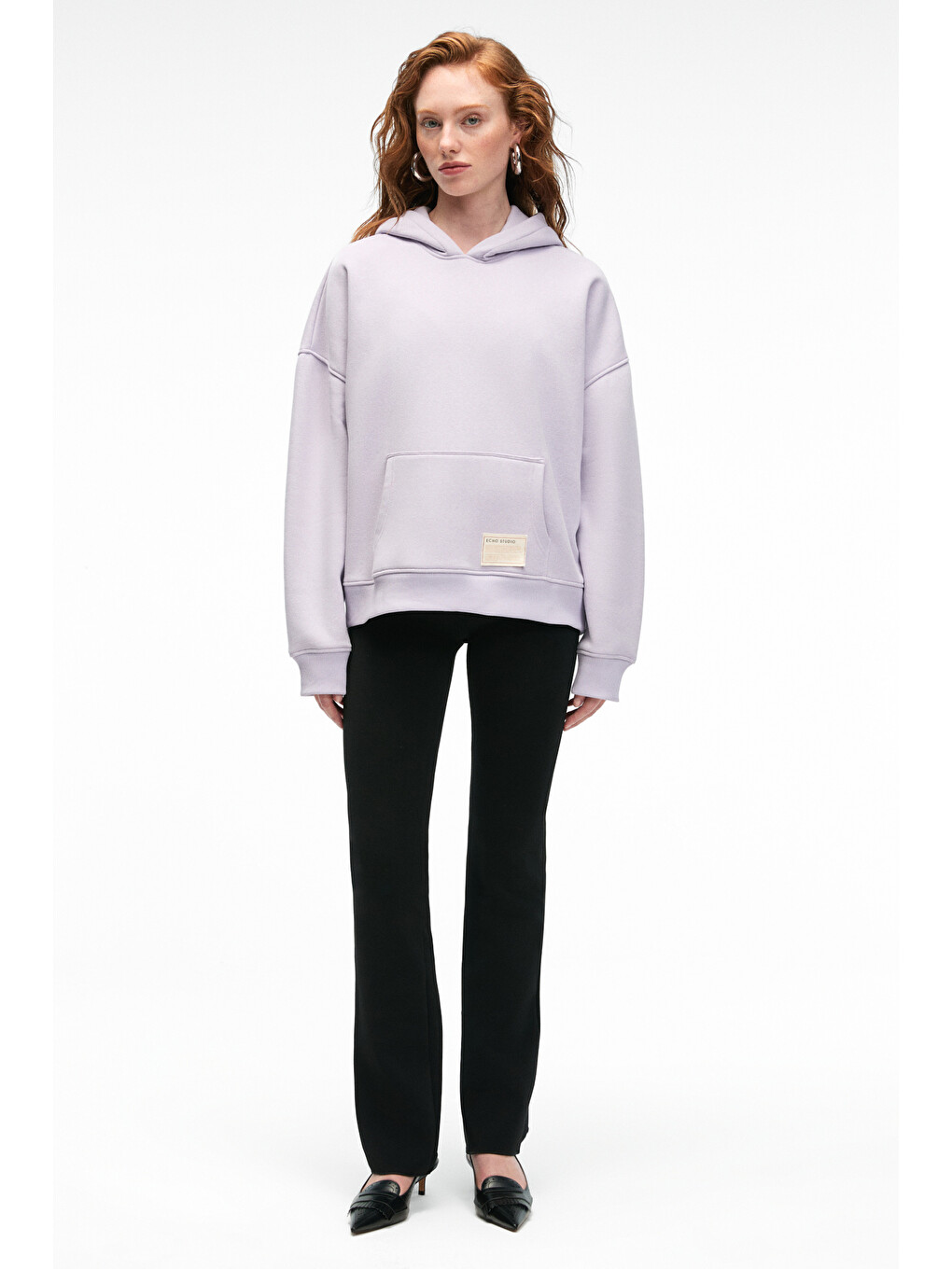 Clarıe Kadın Organik Pamuklu Oversize Kanguru Cepli Kapüşonlu Lila Sweatshirt-3