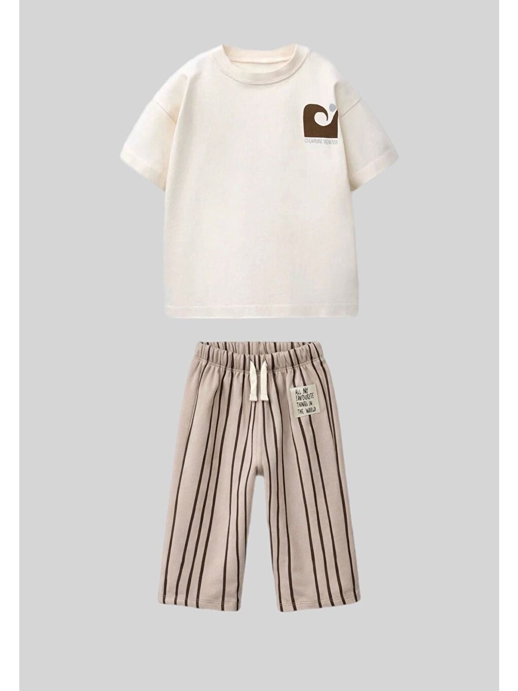Erkek Çocuk Ekru Baskılı Jogger Pantolonlu Altüst Takım