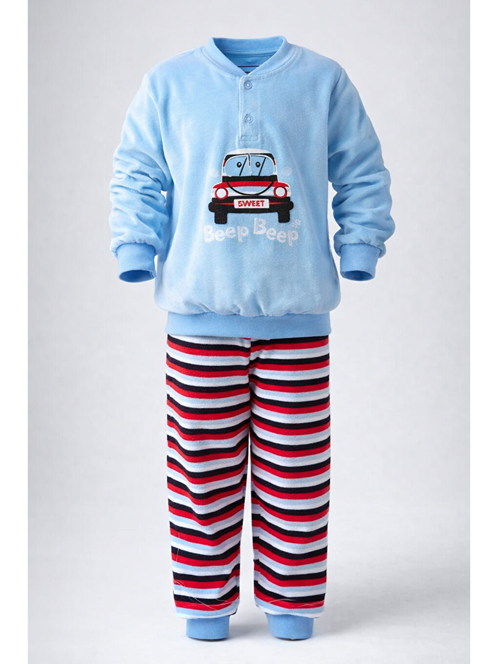 Erkek Çocuk Kadife Pijama Takımı 1664 Mavi01-1