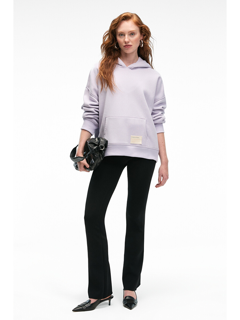 Clarıe Kadın Organik Pamuklu Oversize Kanguru Cepli Kapüşonlu Lila Sweatshirt-4