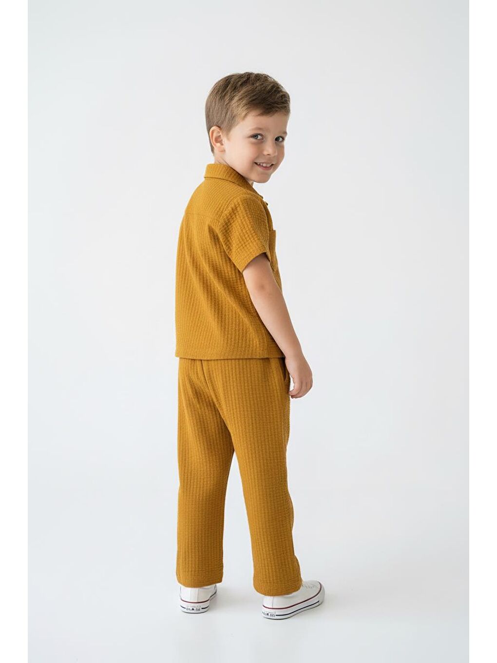 Sarı Gofreli Yazlık Gömlek 2li Takım-1