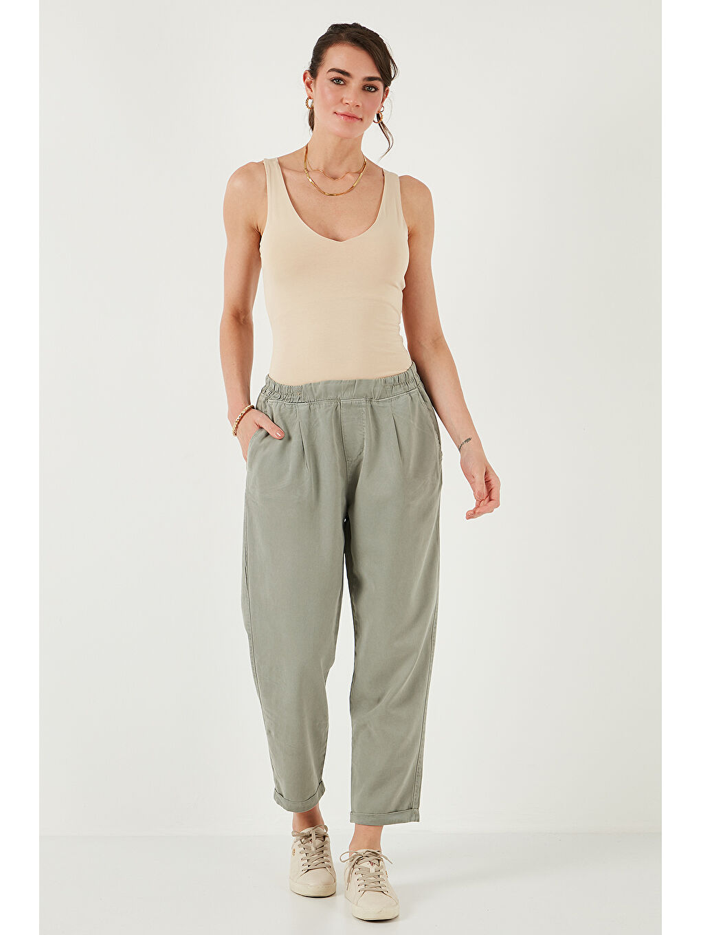 Haki Slim Fit Normal Bel Boru Paça Pantolon 668Yp5372-4