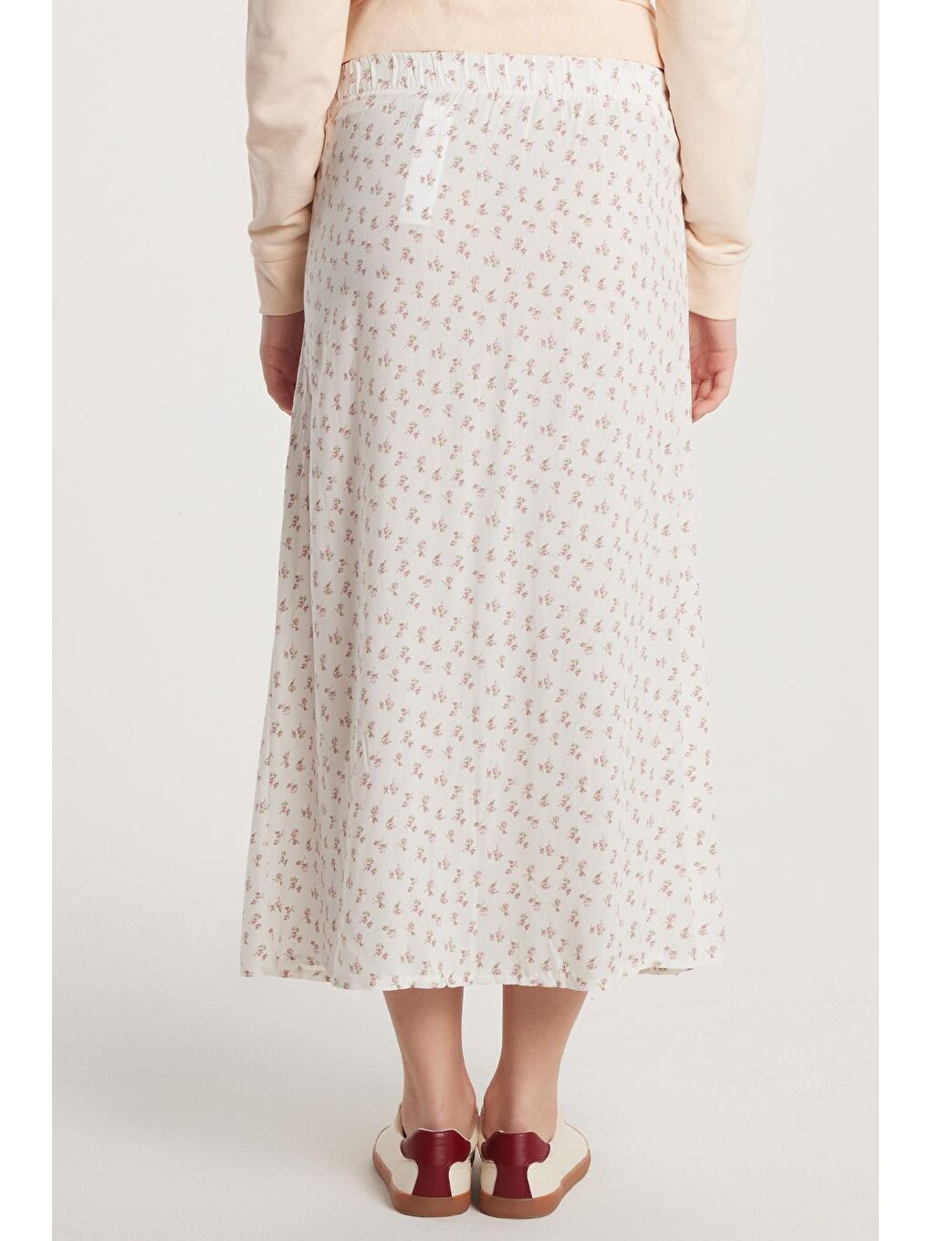 Karışık Kadın Standart Fit Düğmeli Viskon Lastikli Baskılı Midi Boy Etek-4