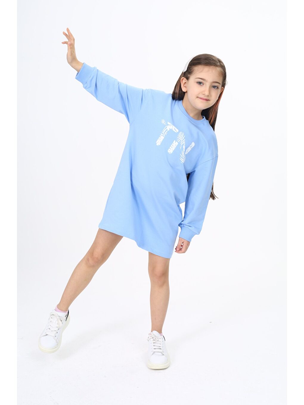 Mavi Kız Çocuk Baskılı Elbise-1
