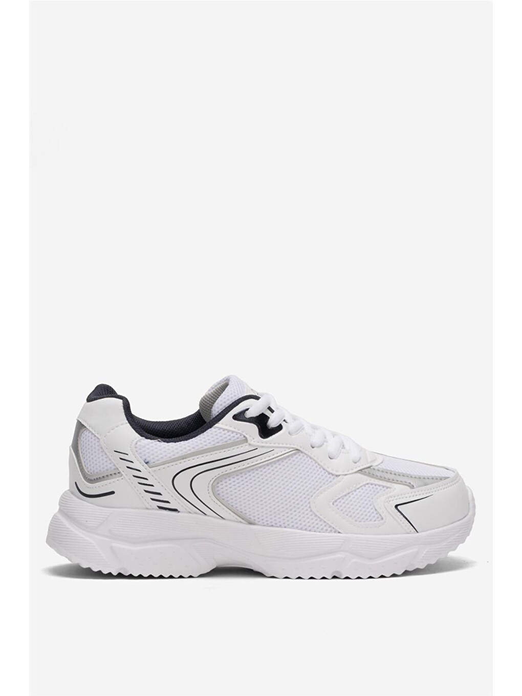 Unisex Faylon Taban Bağcıklı Spor Ayakkabı Beyaz - Lacİvert