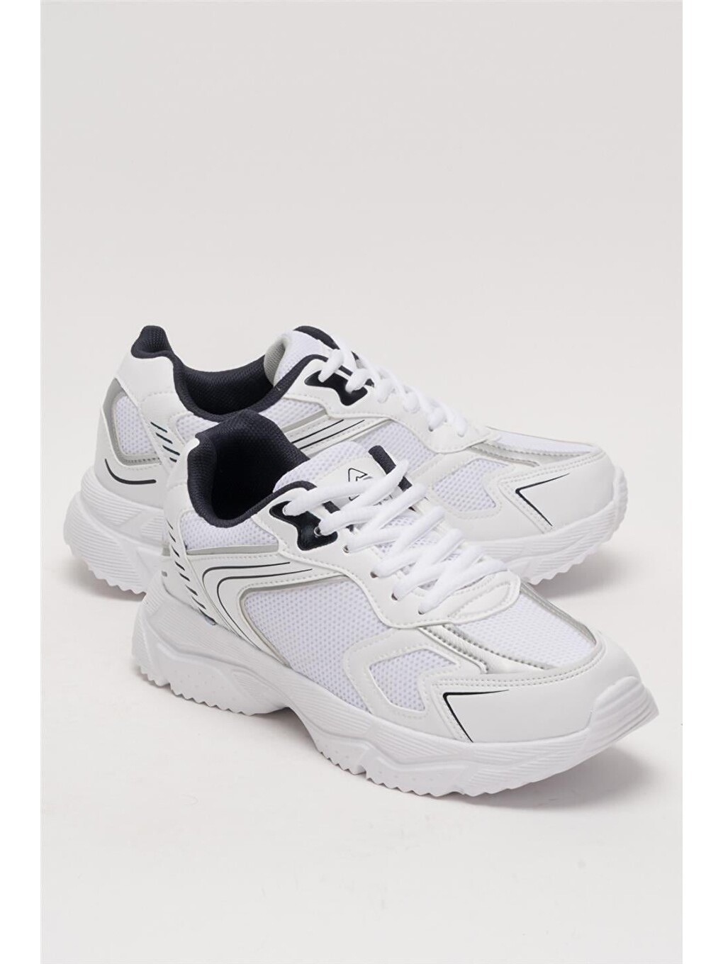 Unisex Faylon Taban Bağcıklı Spor Ayakkabı Beyaz - Lacİvert-1