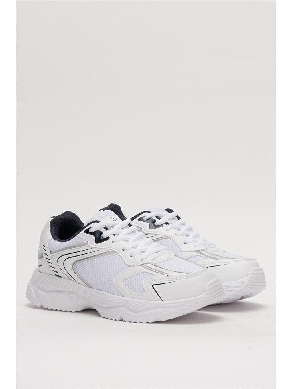 Unisex Faylon Taban Bağcıklı Spor Ayakkabı Beyaz - Lacİvert-2