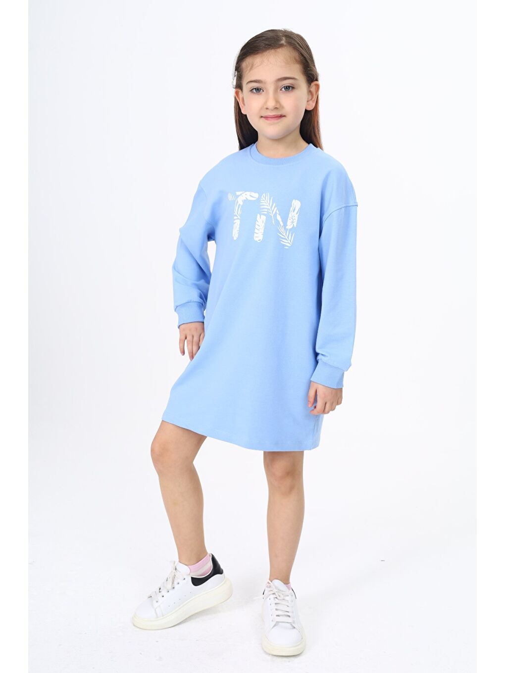 Mavi Kız Çocuk Baskılı Elbise-2