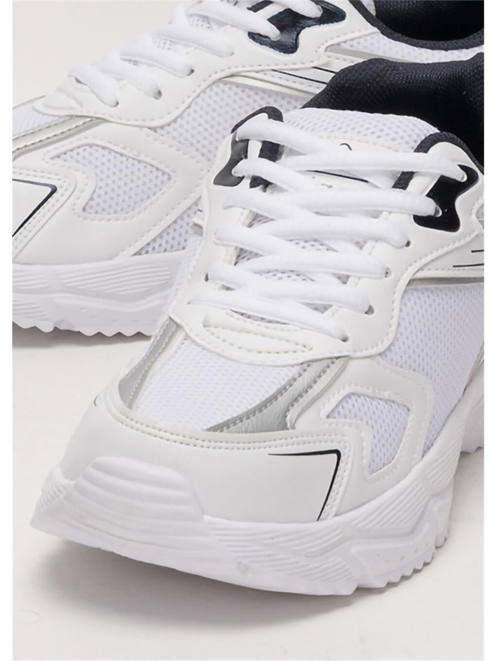 Unisex Faylon Taban Bağcıklı Spor Ayakkabı Beyaz - Lacİvert-4