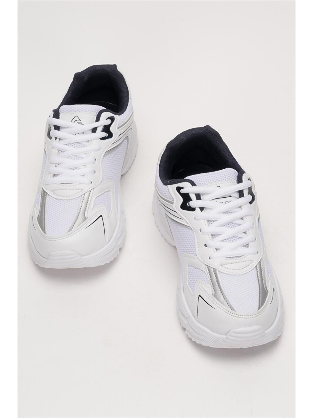Unisex Faylon Taban Bağcıklı Spor Ayakkabı Beyaz - Lacİvert-5