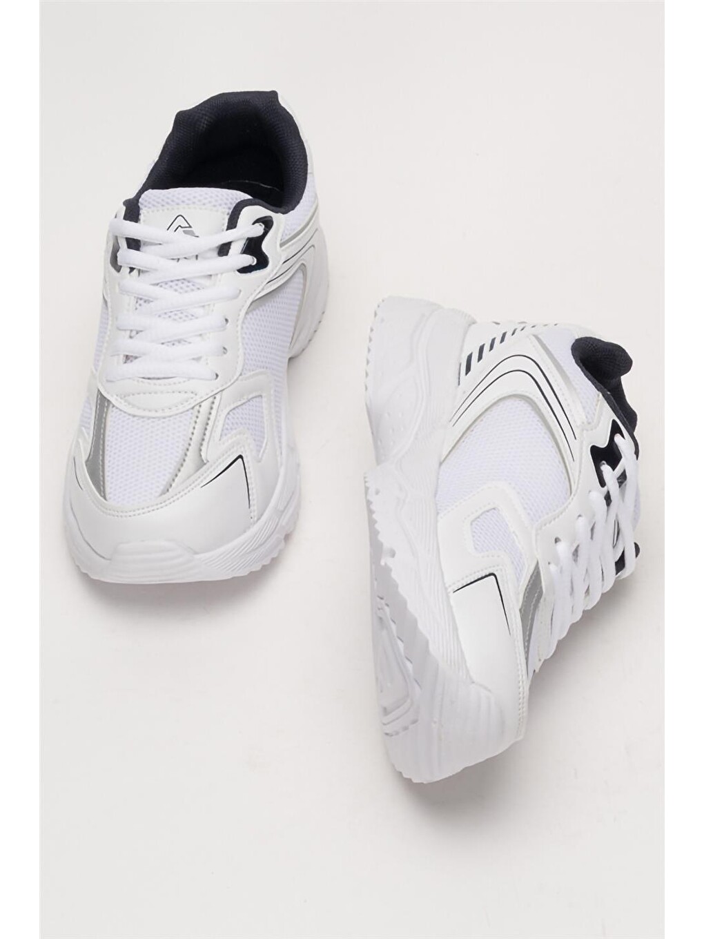 Unisex Faylon Taban Bağcıklı Spor Ayakkabı Beyaz - Lacİvert-6