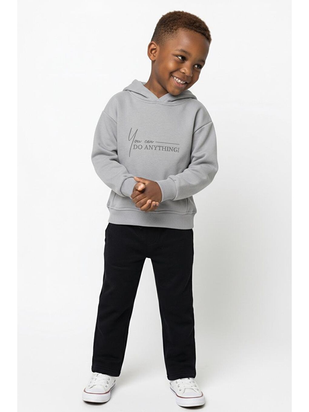 Gri Kapüşonlu Kuplu Sweat