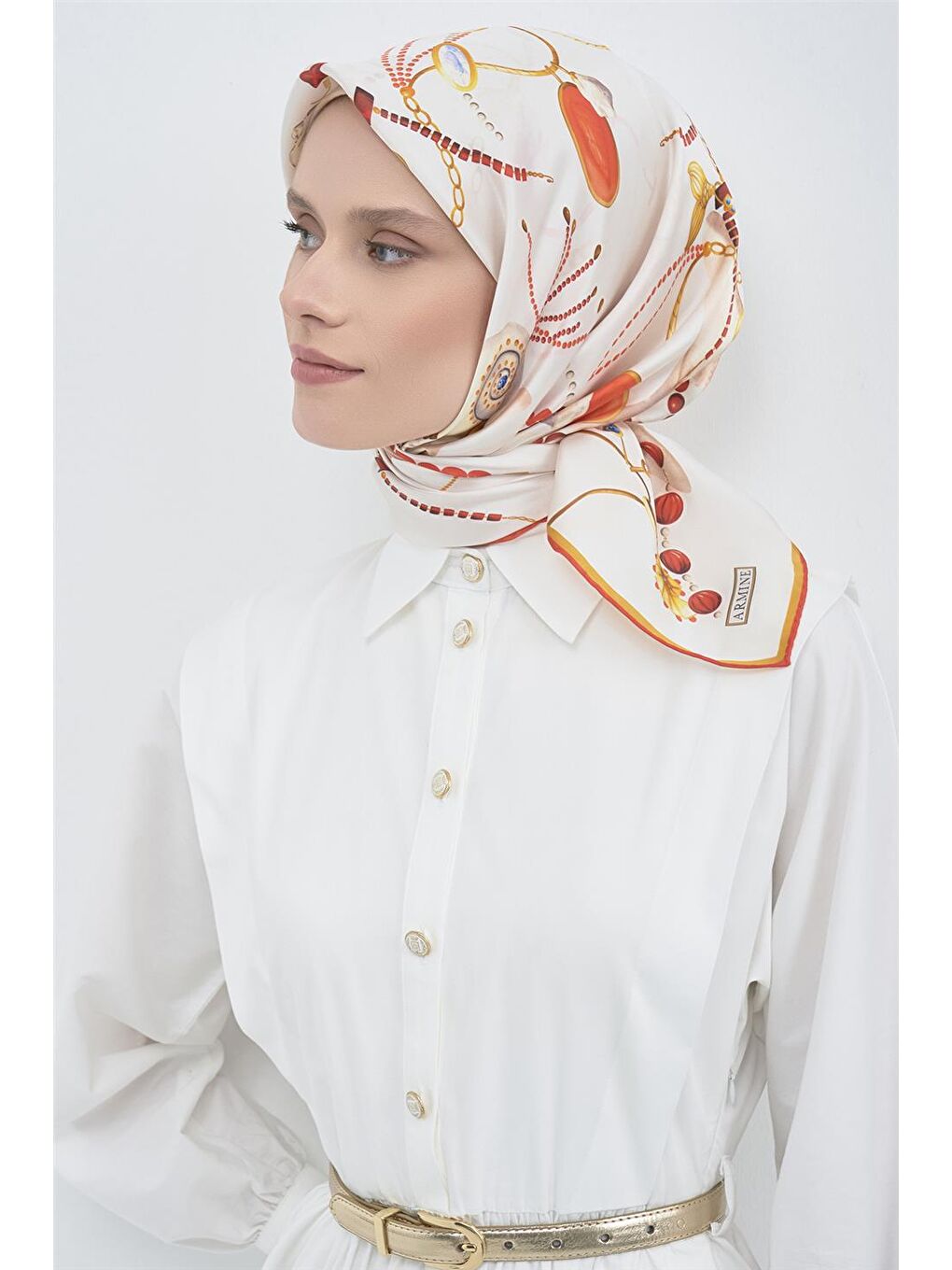 Turuncu Saf İpek Sura Eşarp 9527D 09-3