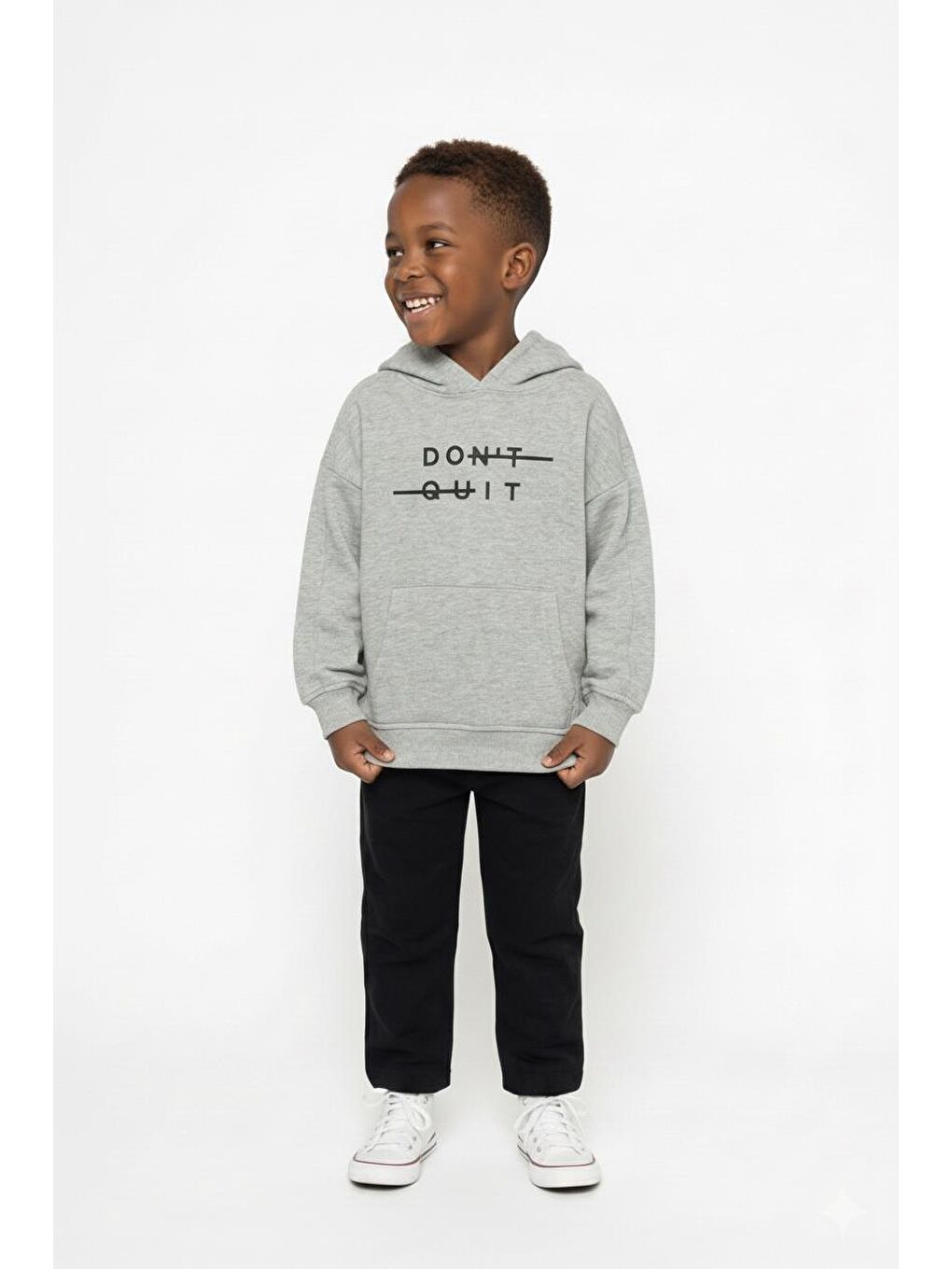 Gri Kapüşonlu Kanguru Sweat-1