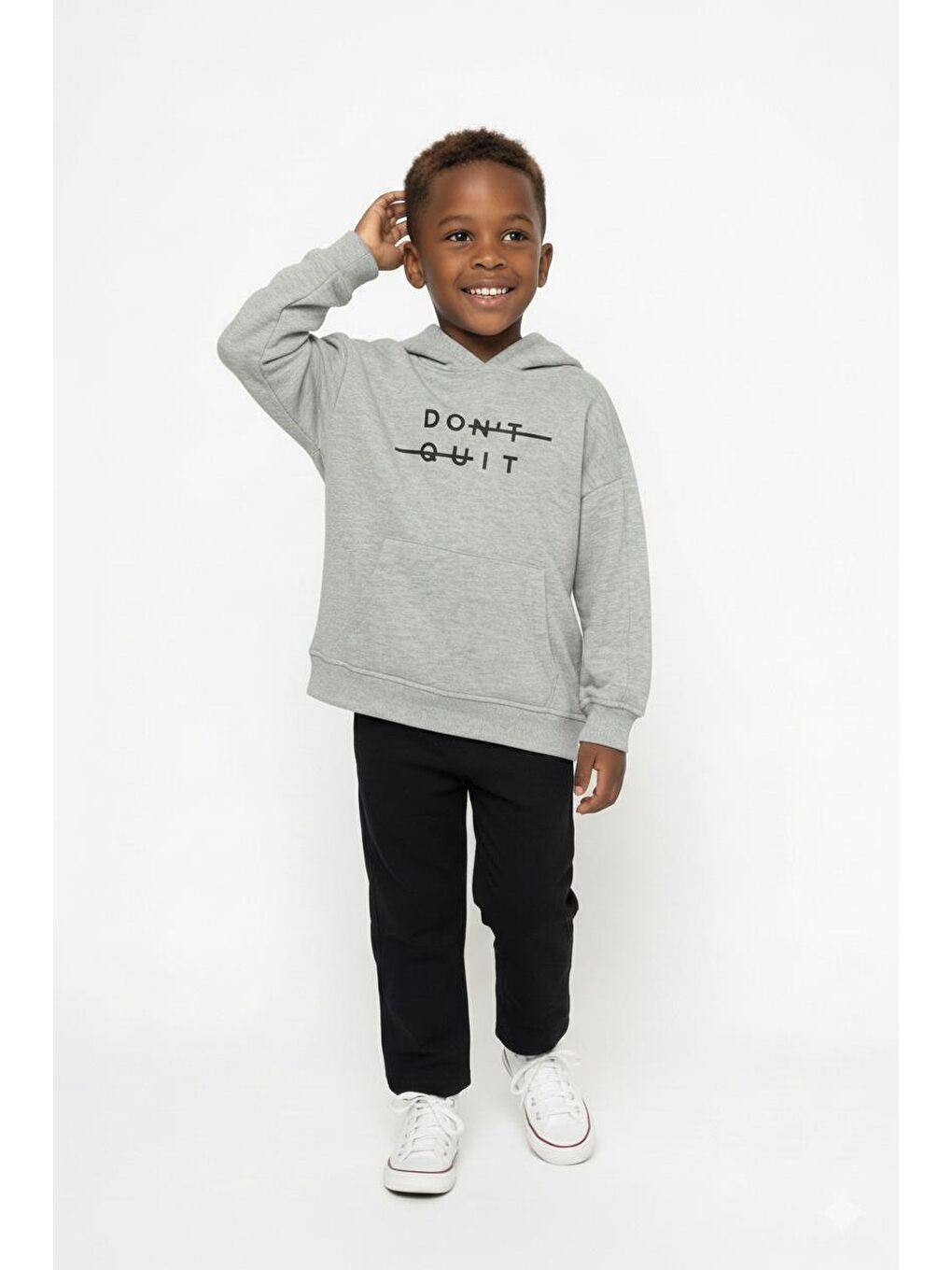 Gri Kapüşonlu Kanguru Sweat-2