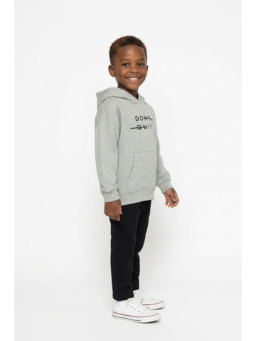 Gri Kapüşonlu Kanguru Sweat-3